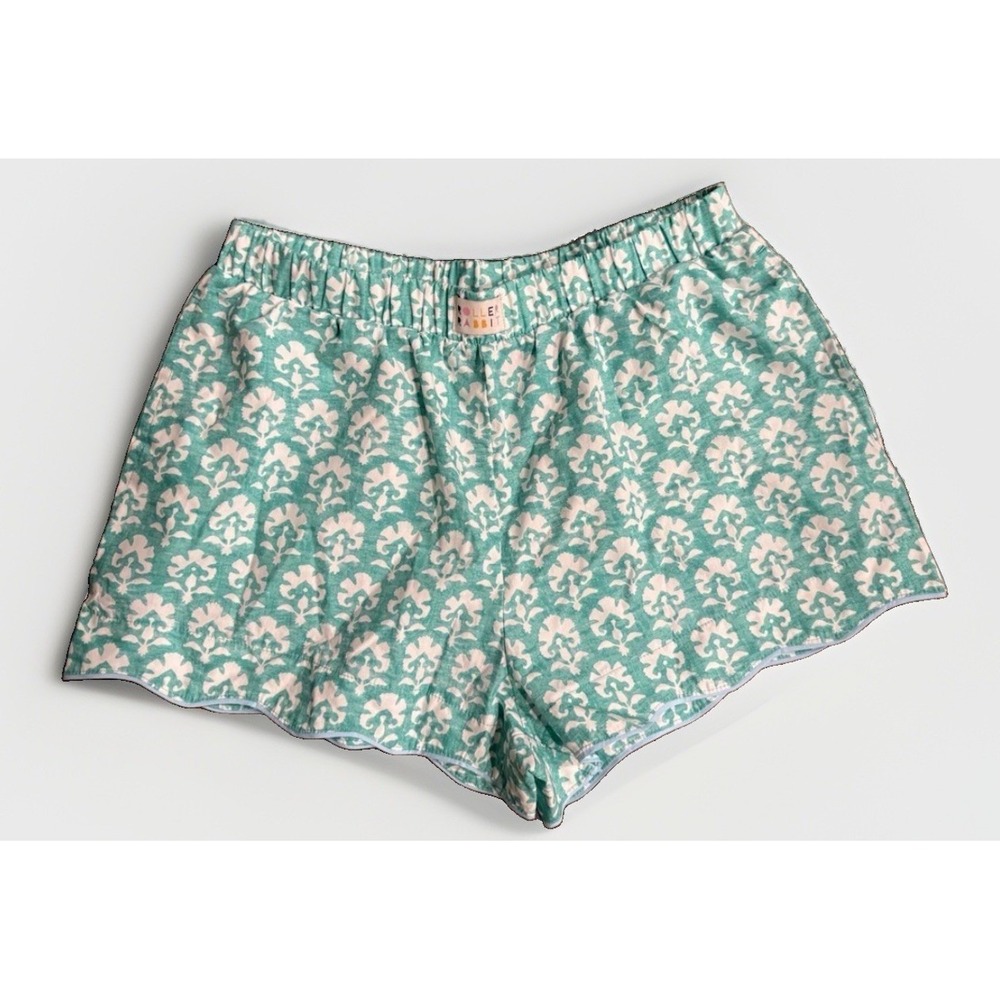 Women's Stamped Floral Poplin Boxer Shorts Teal - Roller Rabbit X Target Large
